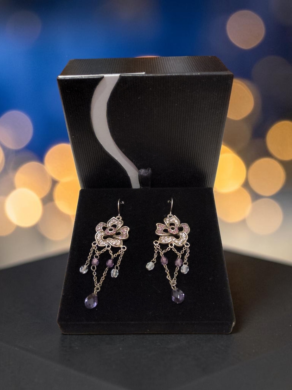 Delicate Floral Dangle Earrings in Purple